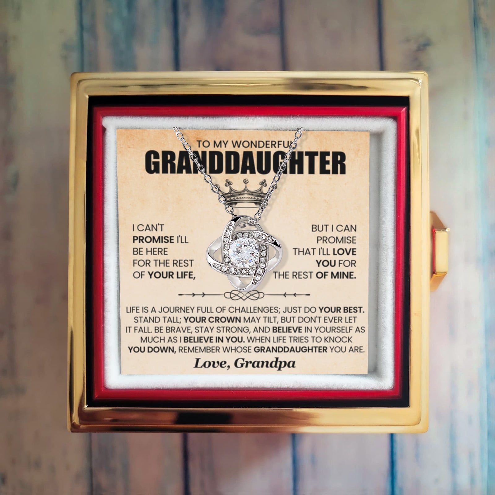 To My Granddaughter – Life is a Journey Love Knot Necklace with Rotating Rose Box-Express Your Love Gifts