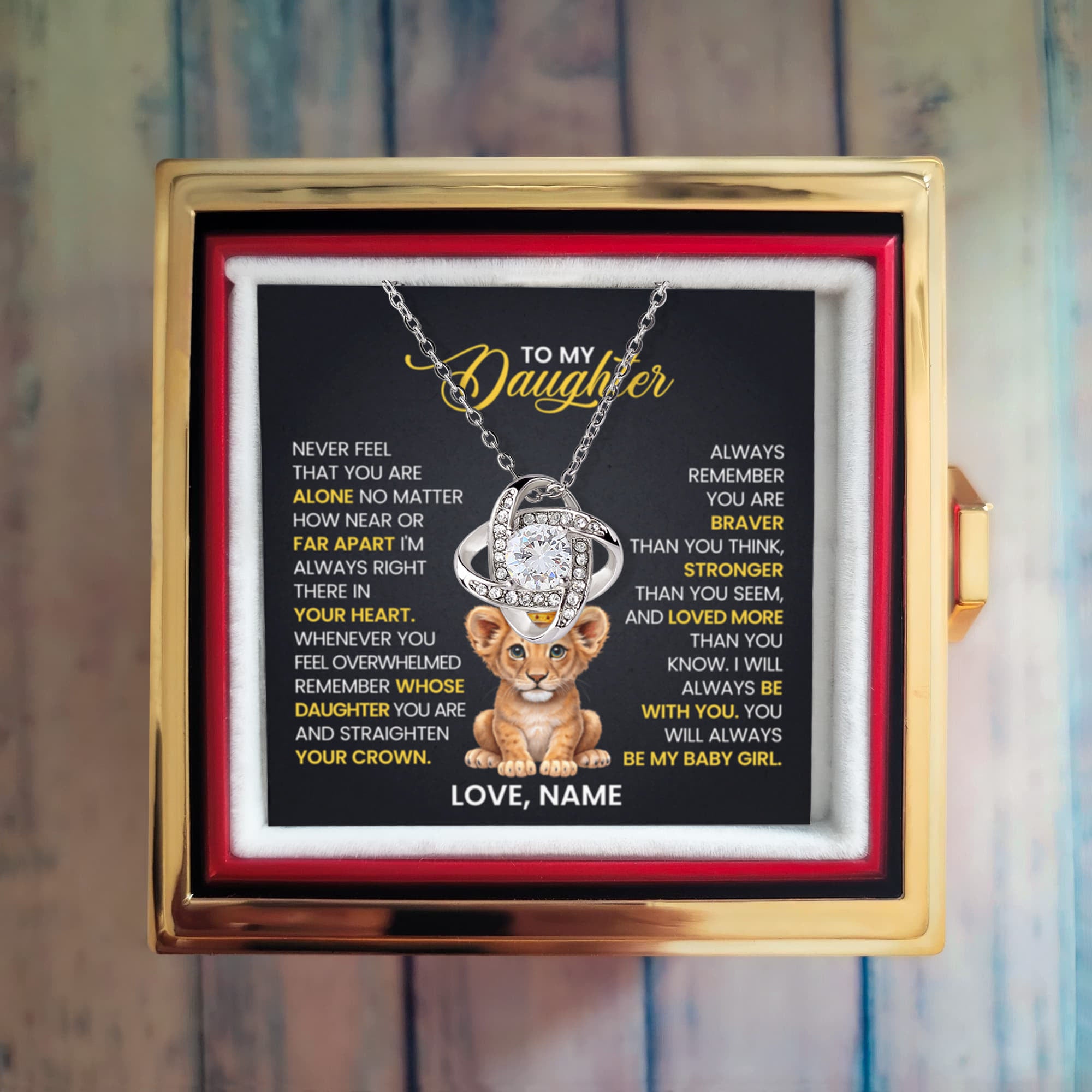 Personalized Gift for Daughter – Never Feel Alone Love Knot Necklace with Rotating Rose Box-Express Your Love Gifts