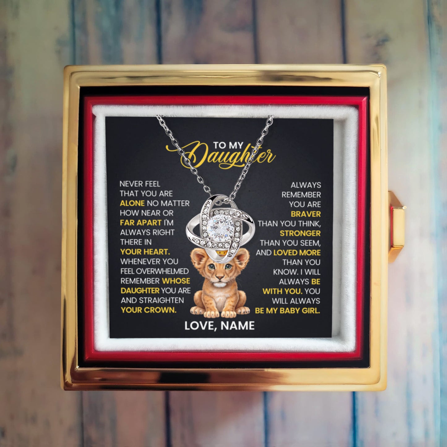 Personalized Gift for Daughter – Never Feel Alone Love Knot Necklace with Rotating Rose Box-Express Your Love Gifts