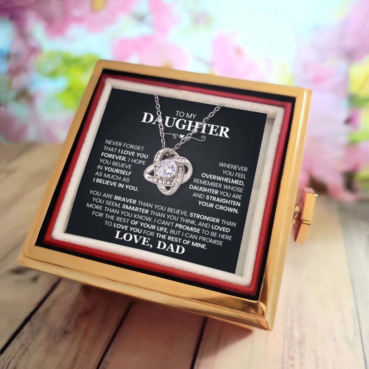 To Daughter From Dad I Believe in You Love Knot with Rotating Rose Box-Express Your Love Gifts