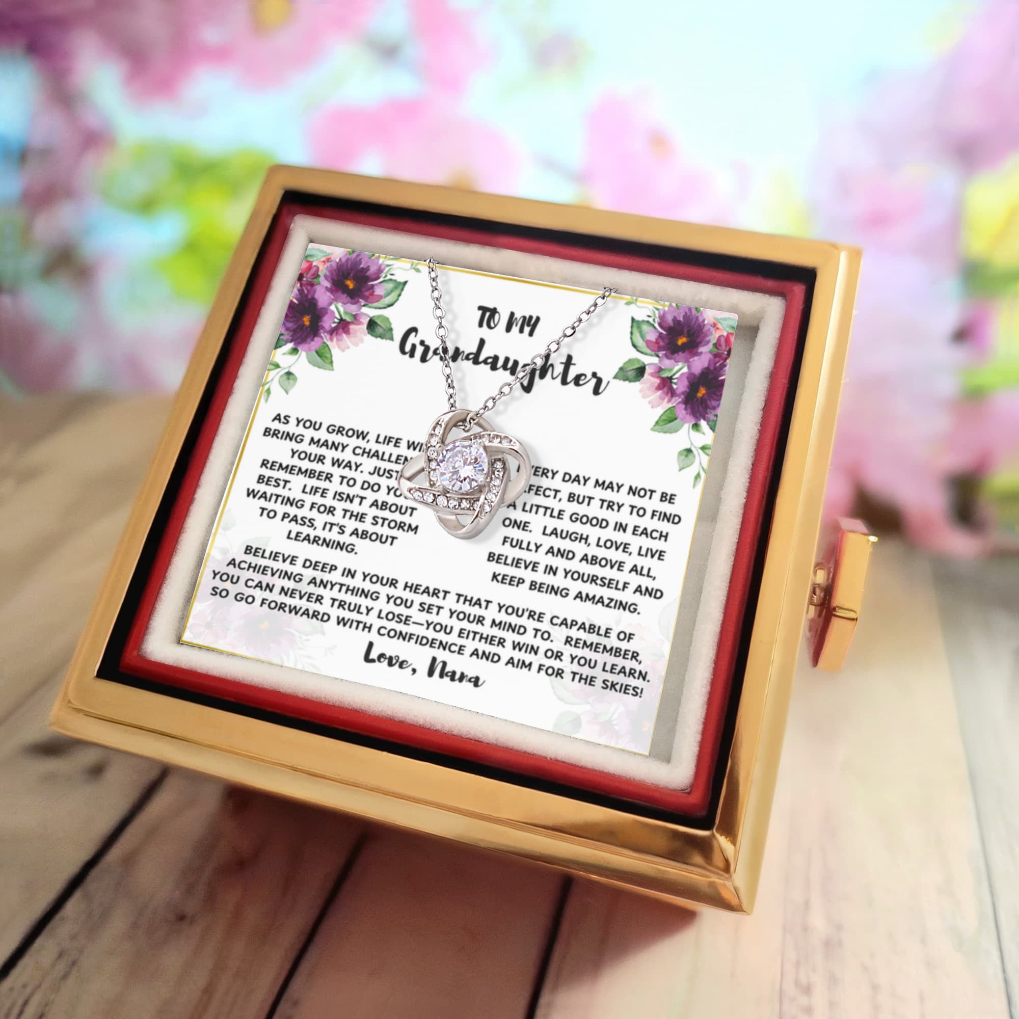 To Grandaughter As You Grow Love Knot with Rotating Rose Box-Express Your Love Gifts