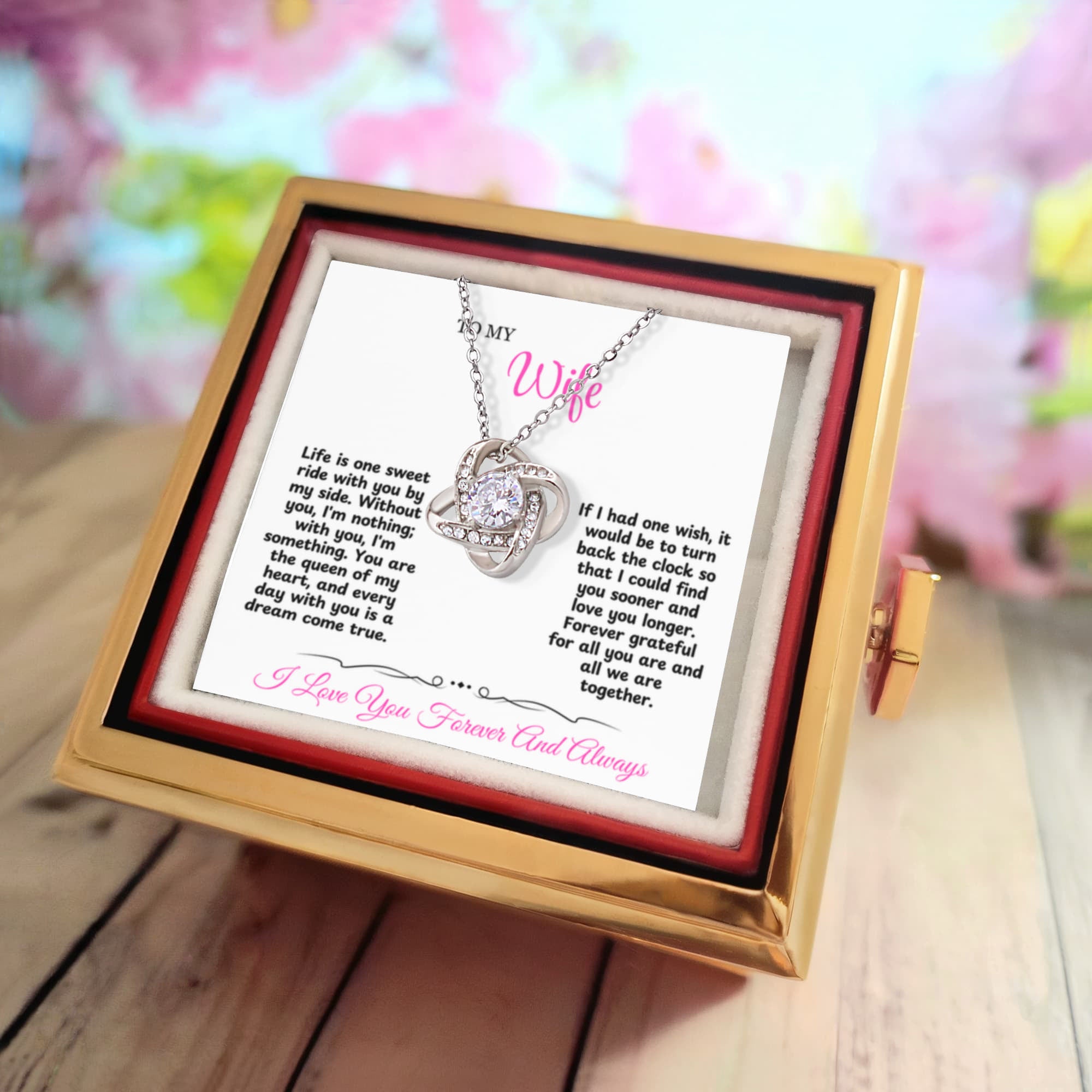 To My Wife Life is One Sweet Ride Love Knot with Rotating Rose Box-Express Your Love Gifts