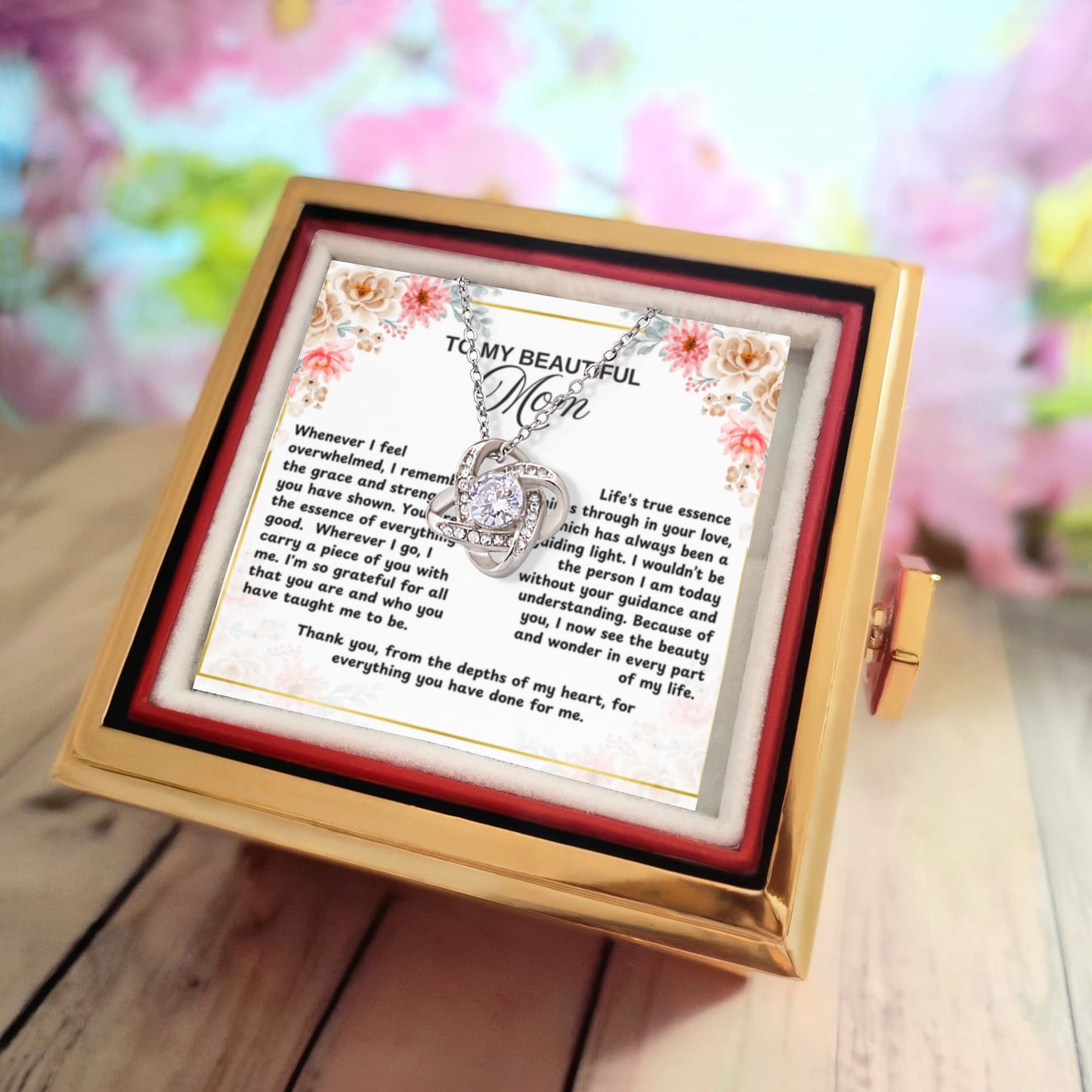To Mom Life's True Essence Love Knot with Rotating Rose Box-Express Your Love Gifts