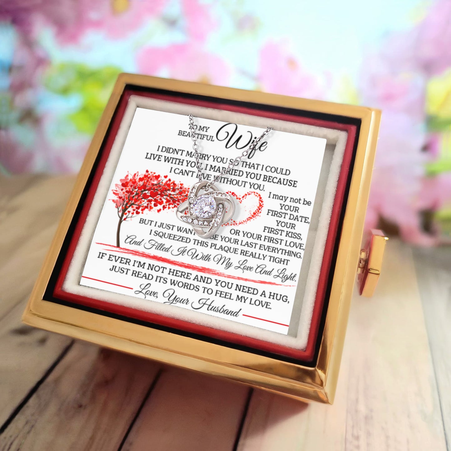 To My Wife – I Can't Live Without You Love Knot Necklace with Rotating Rose Gift Box-Express Your Love Gifts