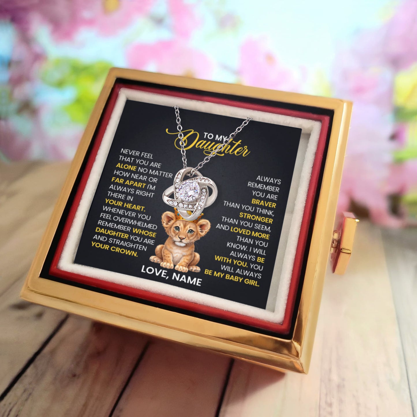 Personalized Gift for Daughter – Never Feel Alone Love Knot Necklace with Rotating Rose Box-Express Your Love Gifts