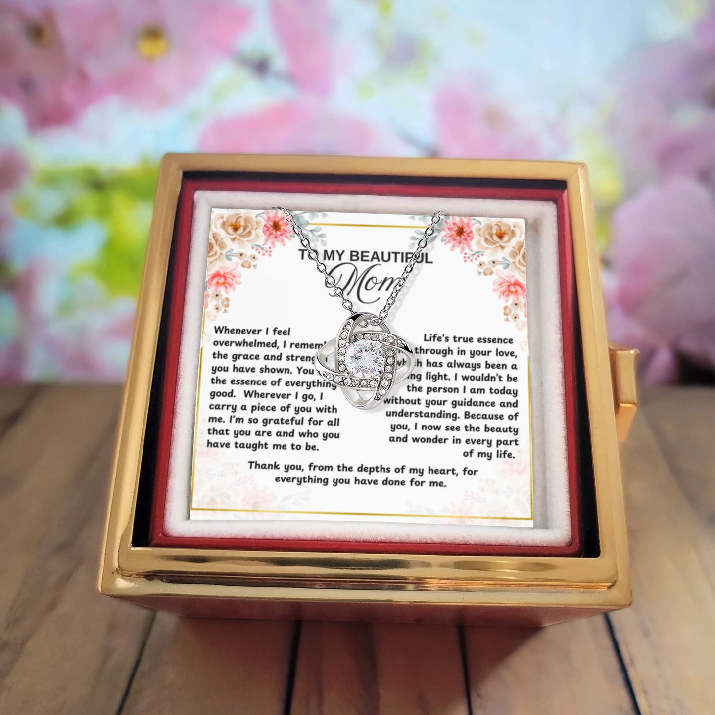To Mom Life's True Essence Love Knot with Rotating Rose Box-Express Your Love Gifts