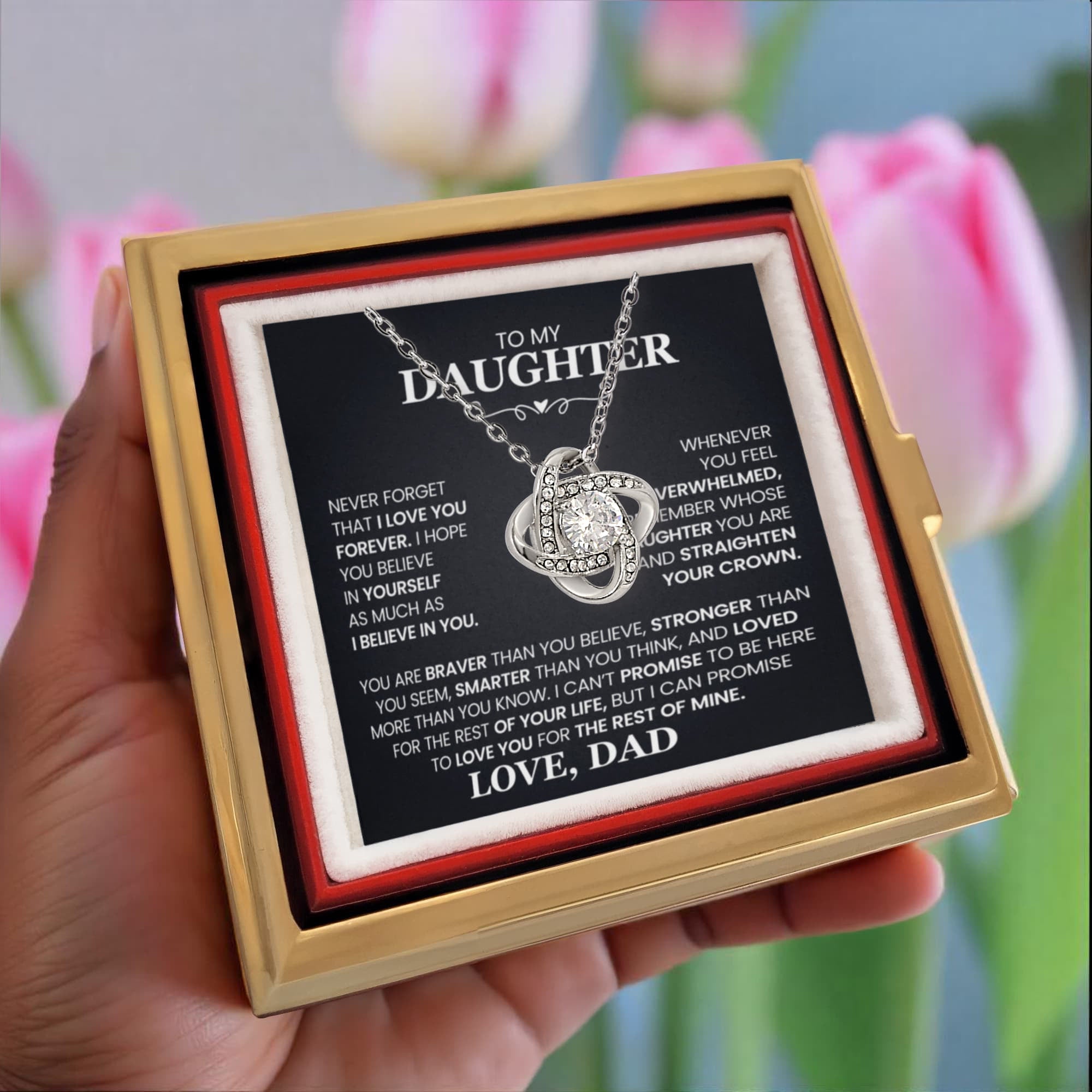 To Daughter From Dad I Believe in You Love Knot with Rotating Rose Box-Express Your Love Gifts