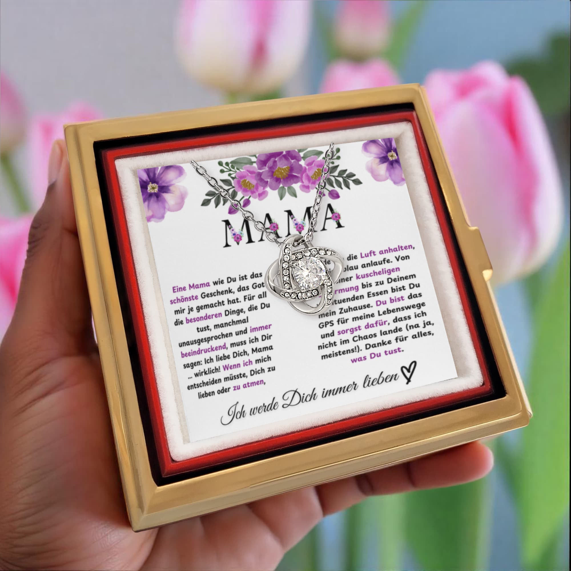 To Mom From Daughter A Mom Like You in German Love Knot with Rotating Rose Box-Express Your Love Gifts