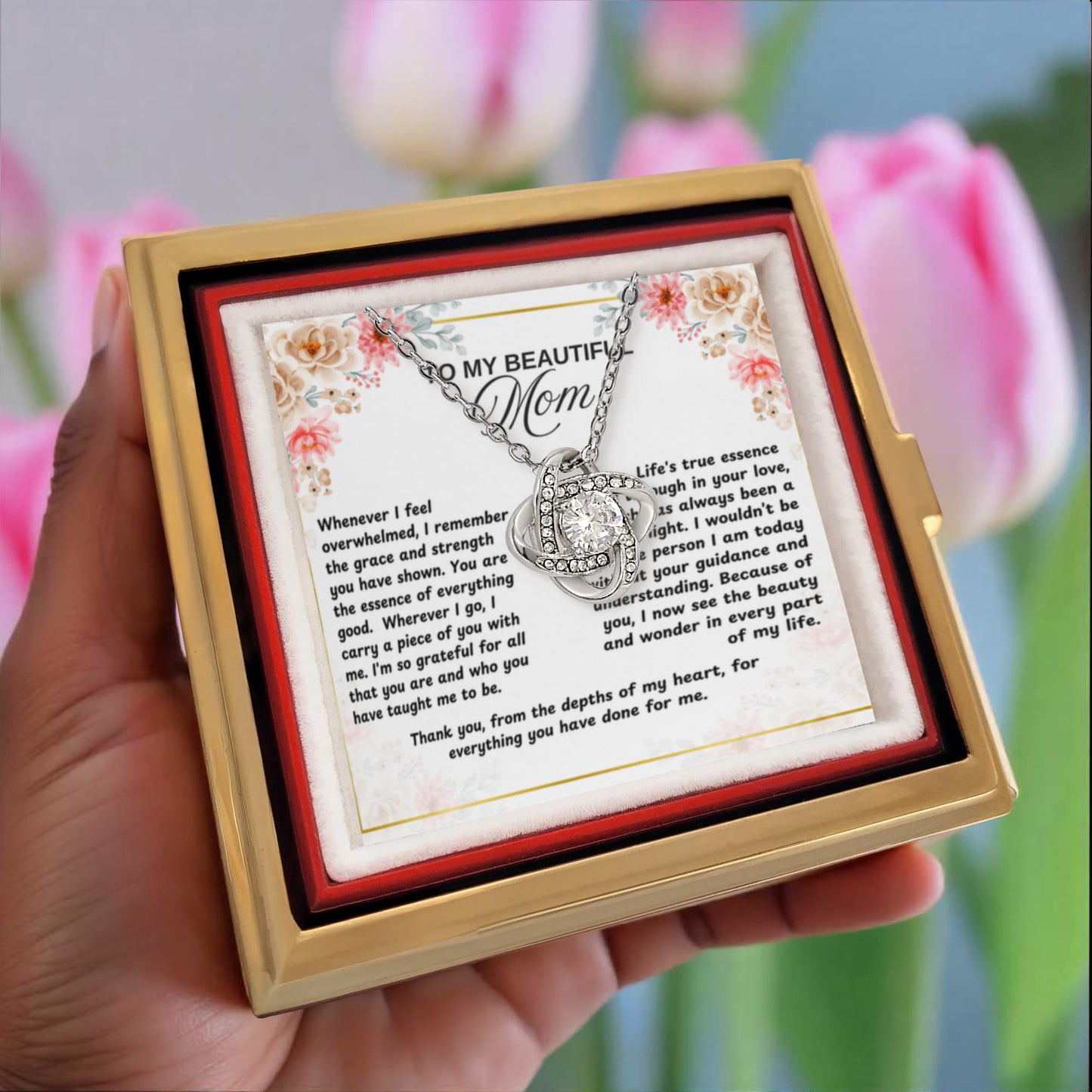 To Mom Life's True Essence Love Knot with Rotating Rose Box-Express Your Love Gifts