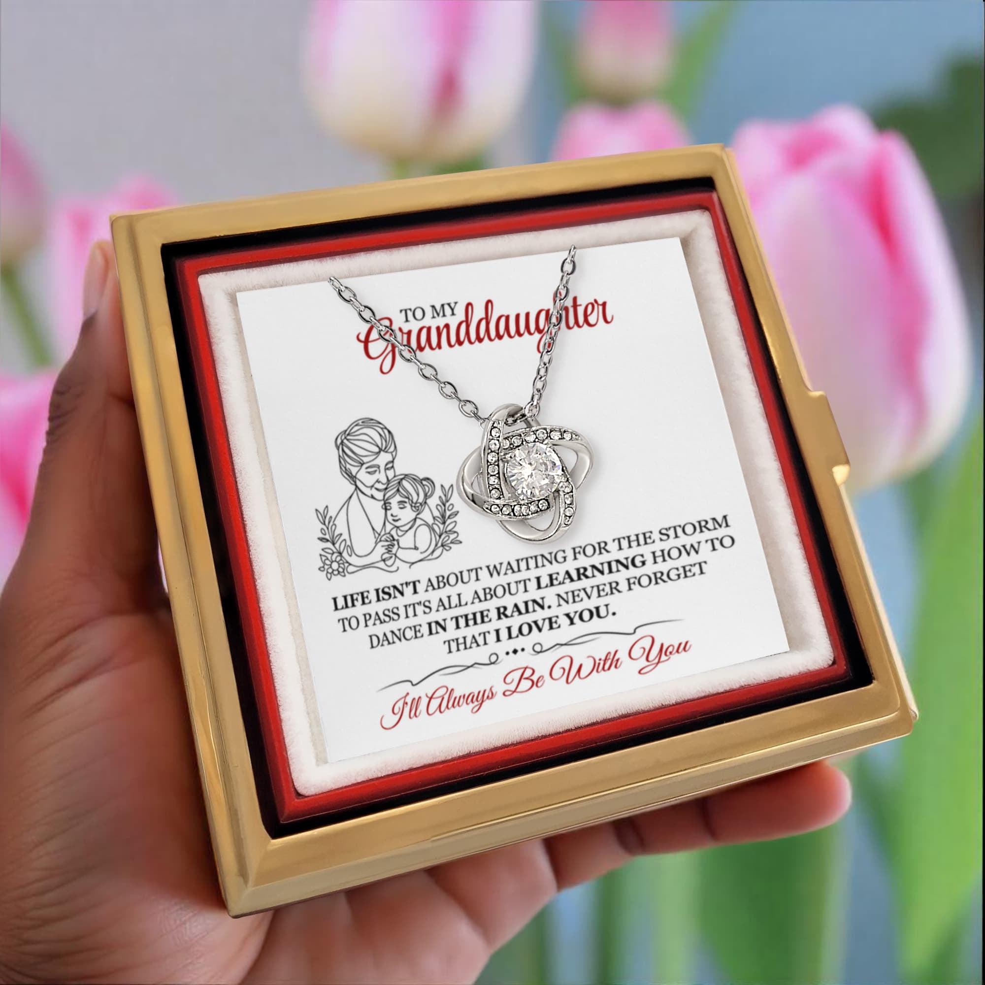 To Granddaughter Dance in The Rain Love Knot with Rotating Rose Box-Express Your Love Gifts