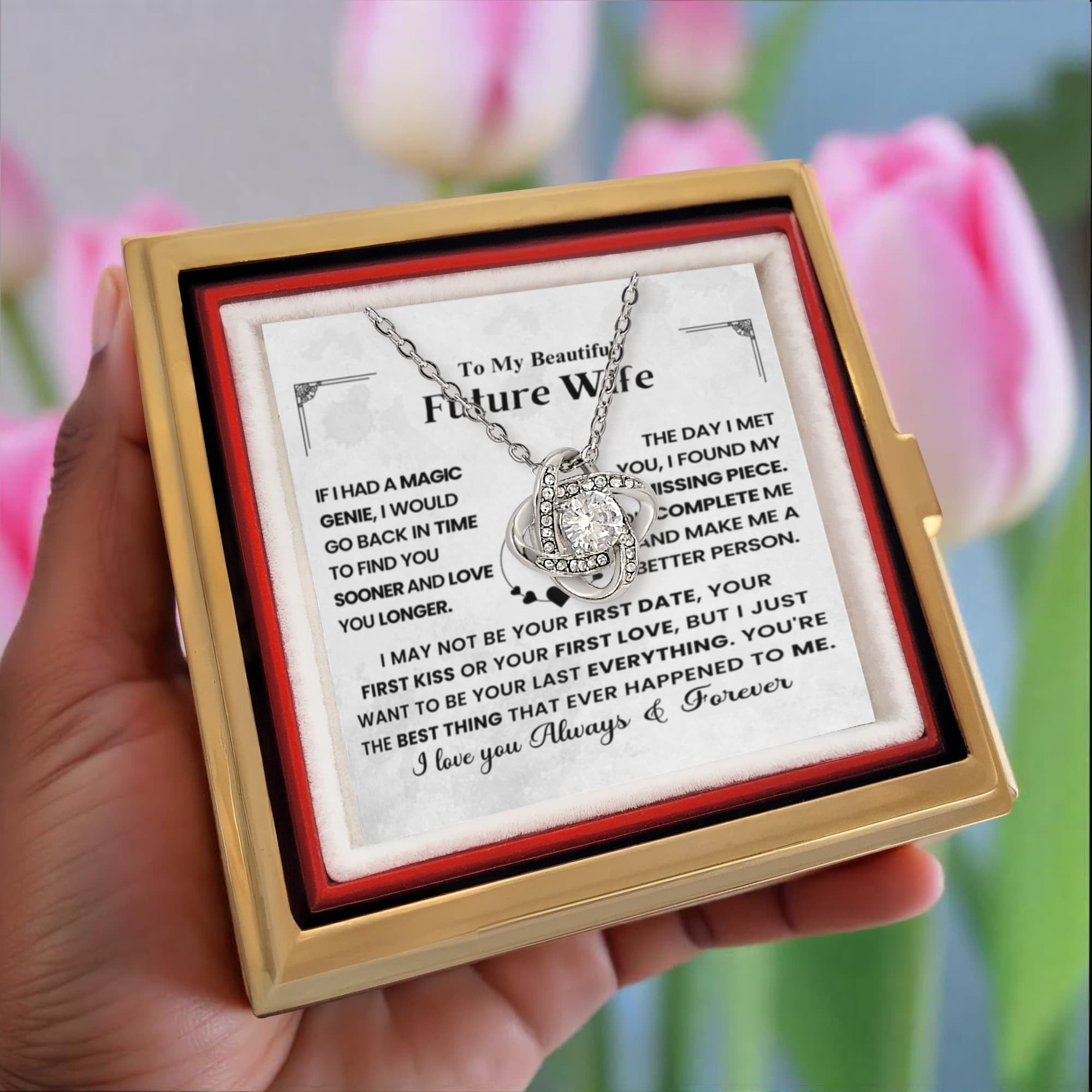 To My Future Wife First Date Love Knot with Rotating Rose Box-Express Your Love Gifts