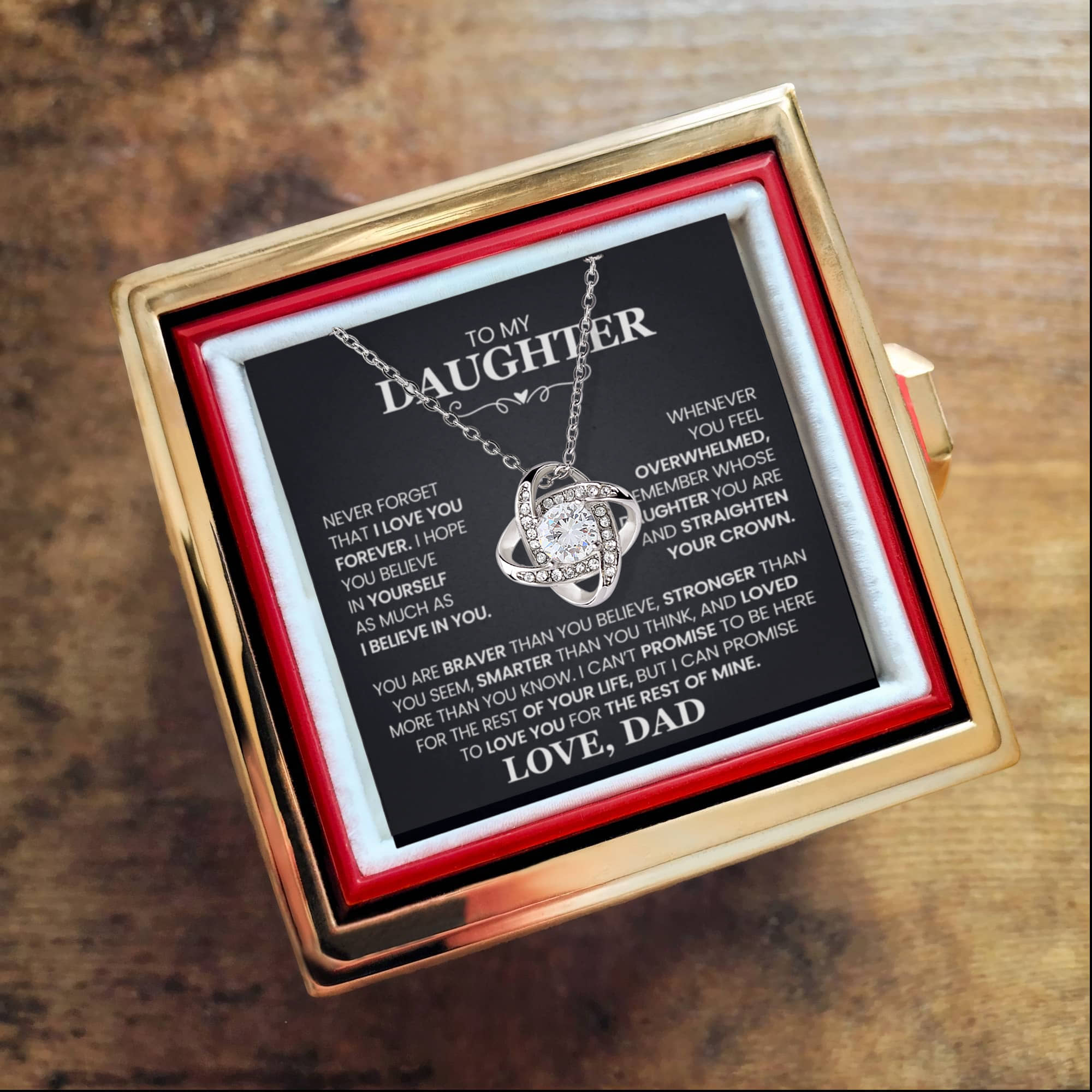 To Daughter From Dad I Believe in You Love Knot with Rotating Rose Box-Express Your Love Gifts