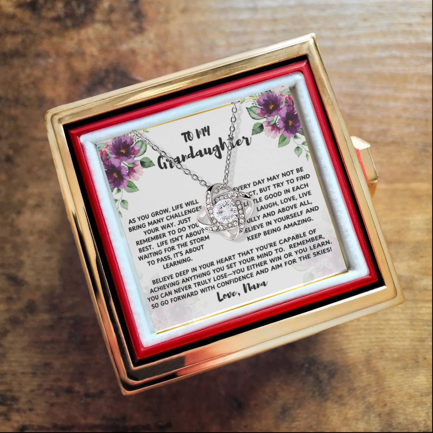 To Grandaughter As You Grow Love Knot with Rotating Rose Box-Express Your Love Gifts