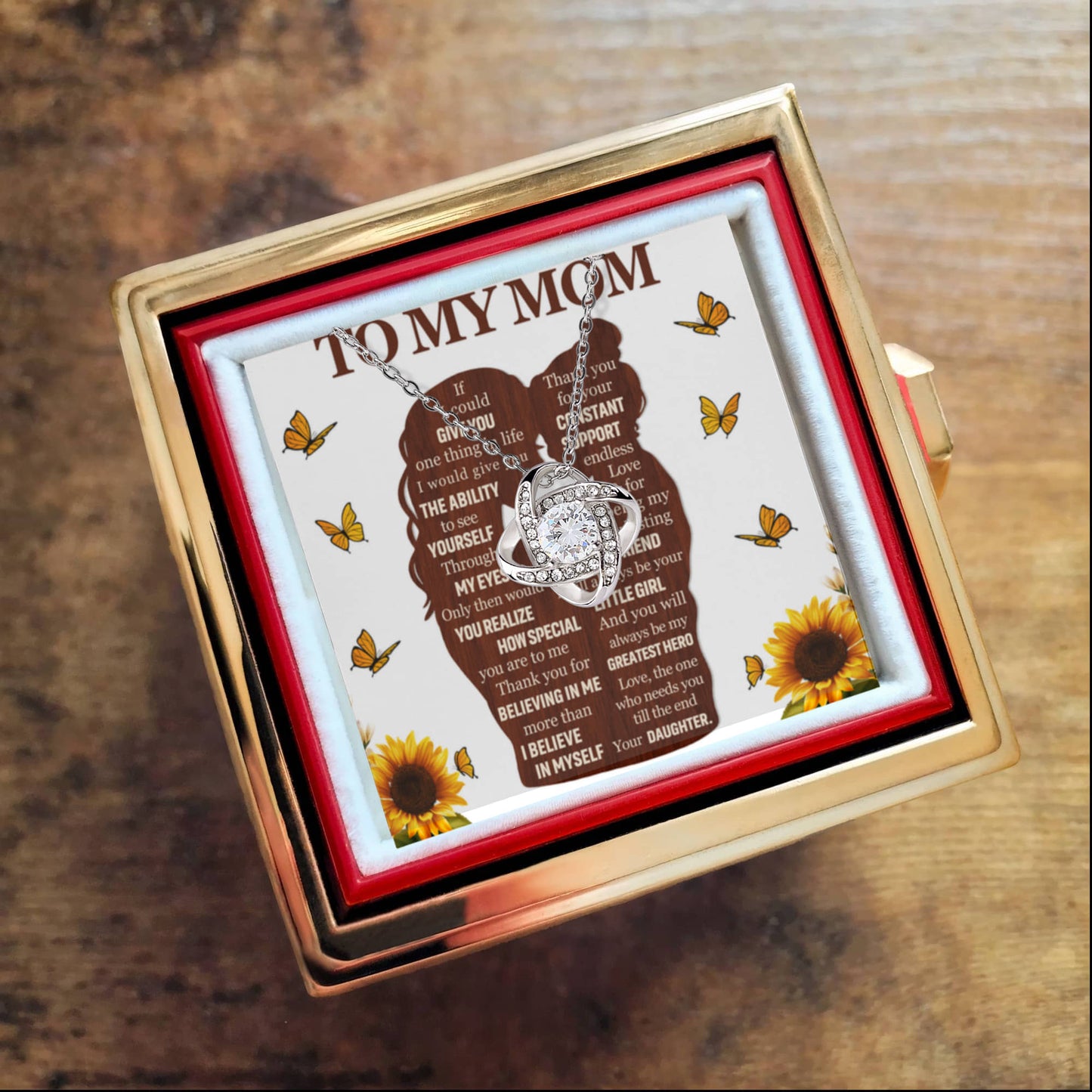 To My Mom – Constant Support Love Knot Necklace with Rotating Rose Box-Express Your Love Gifts