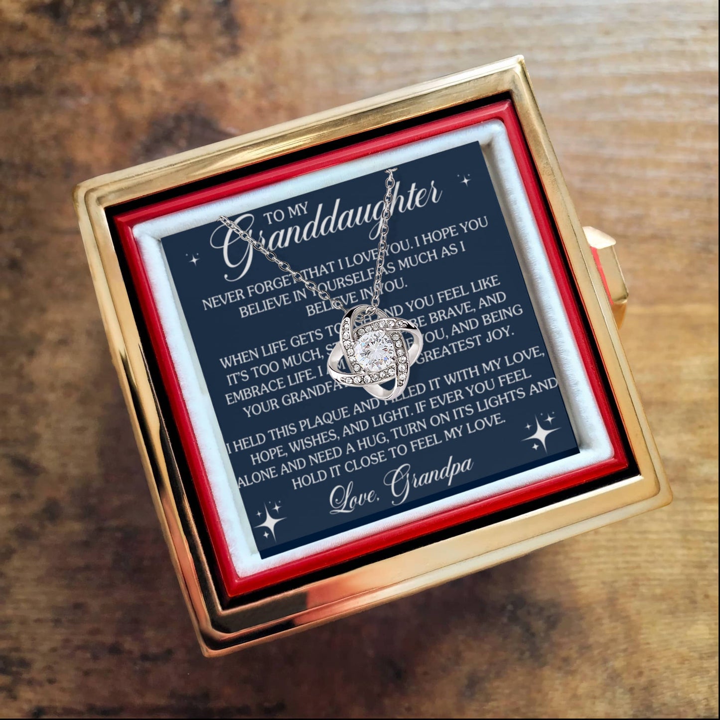 To My Granddaughter – Feel My Love Love Knot Necklace with Rotating Rose Box-Express Your Love Gifts