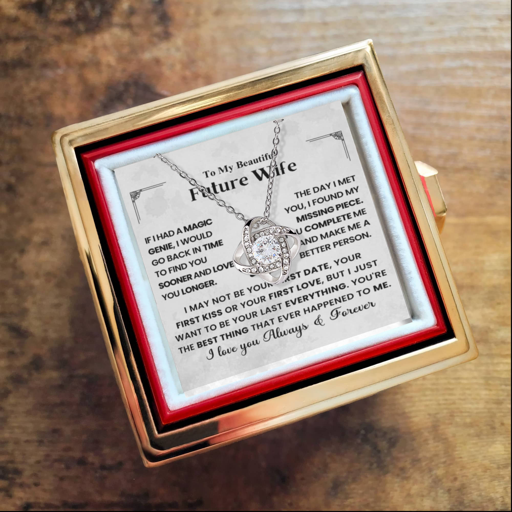 To My Future Wife First Date Love Knot with Rotating Rose Box-Express Your Love Gifts