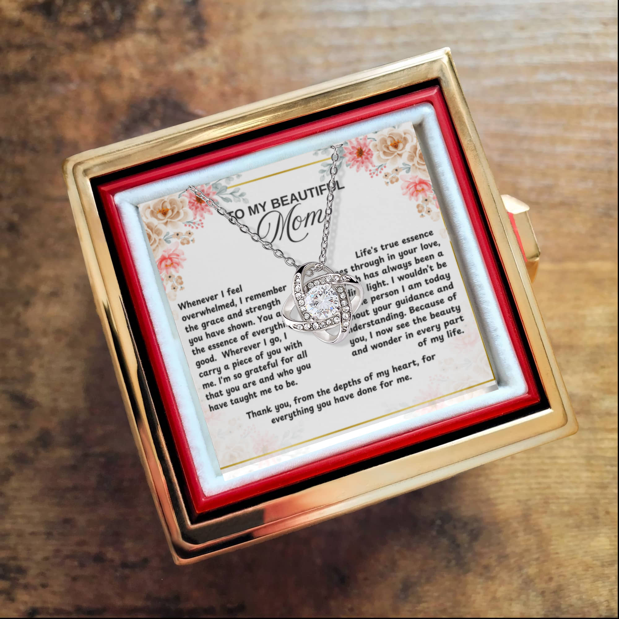 To Mom Life's True Essence Love Knot with Rotating Rose Box-Express Your Love Gifts