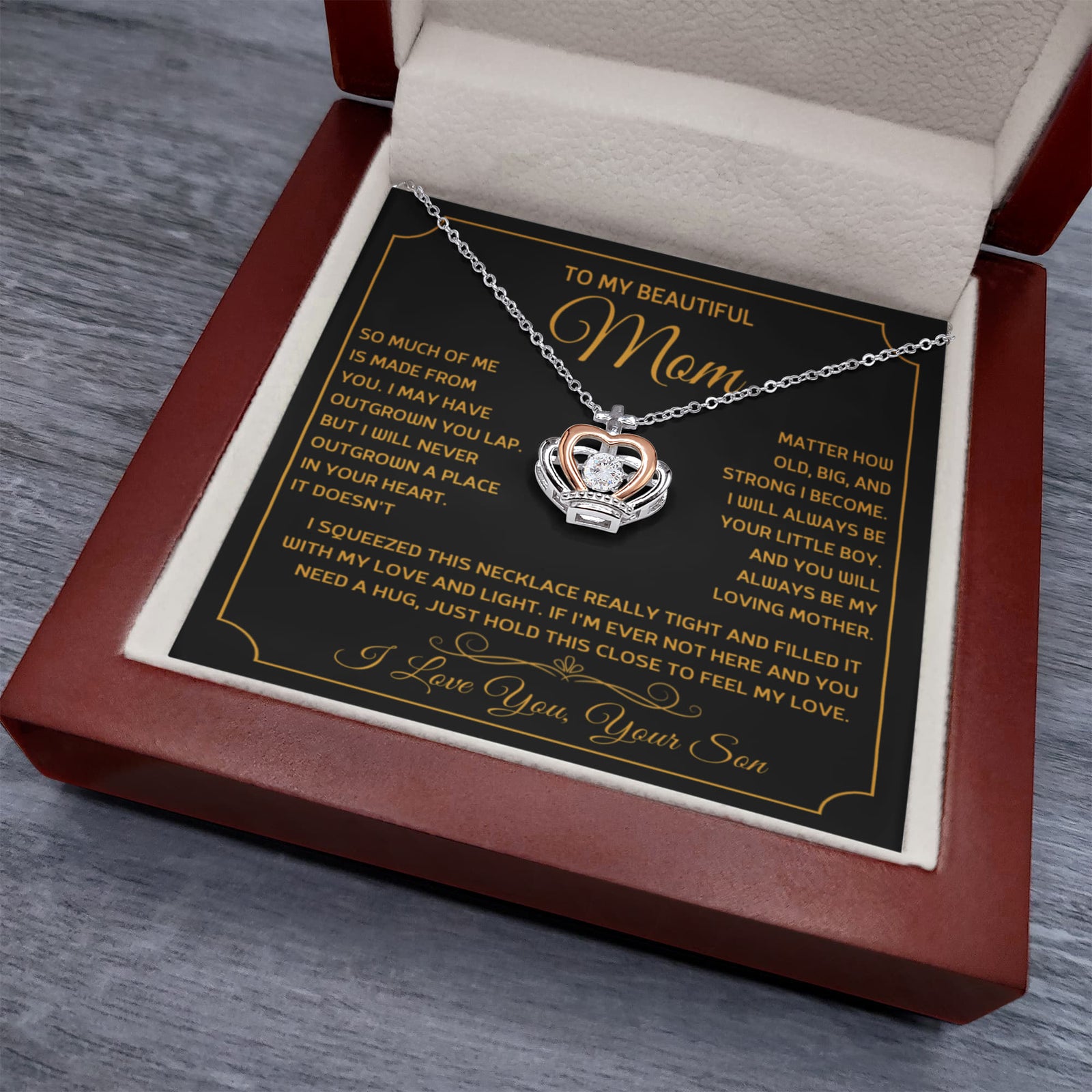 So Much of Me Crown Pendant Necklace with Cubic Zirconia Crystal – Sterling Silver & Rose Gold-Express Your Love Gifts