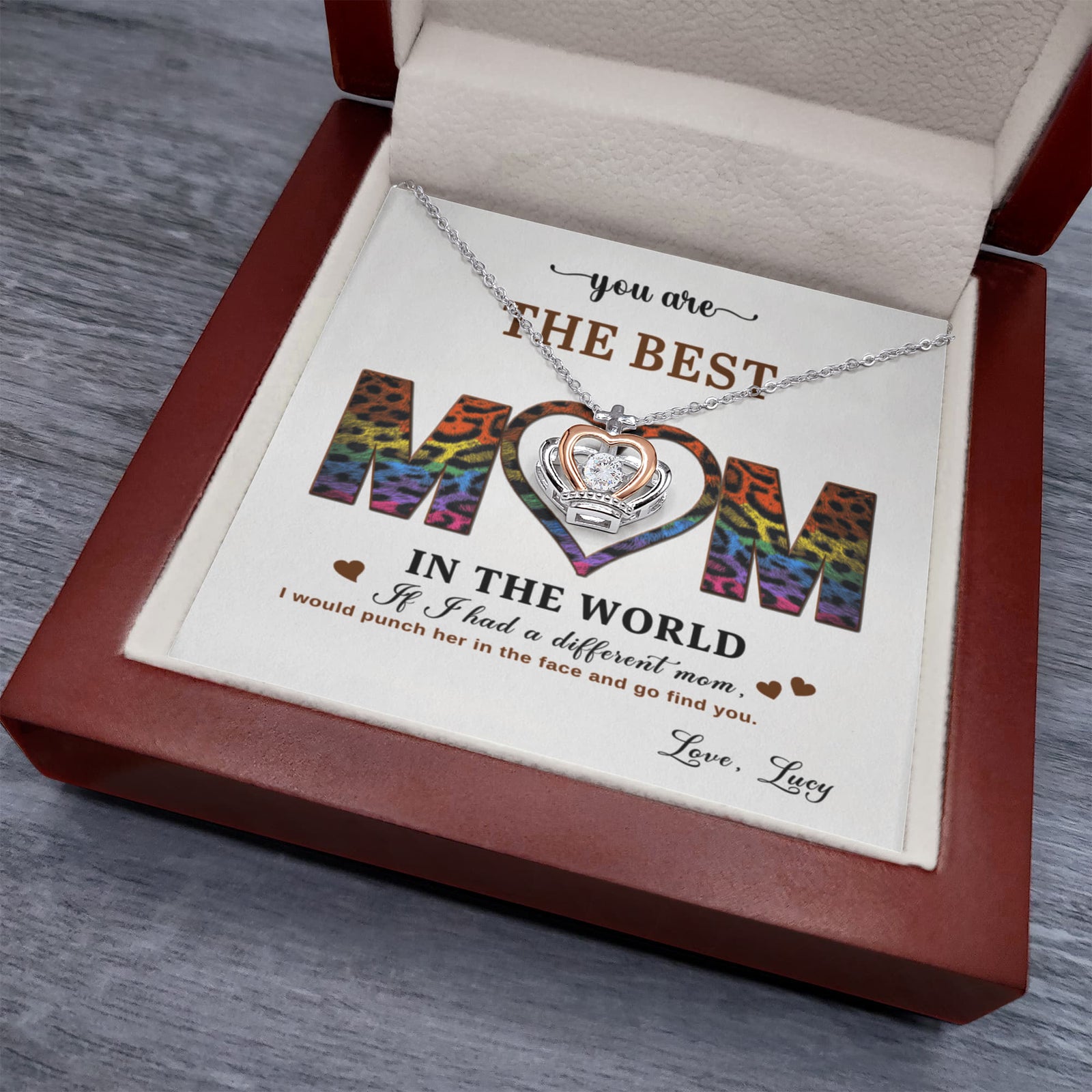 In the World Crown Pendant Necklace with Cubic Zirconia Crystal – Sterling Silver & Rose Gold-Express Your Love Gifts