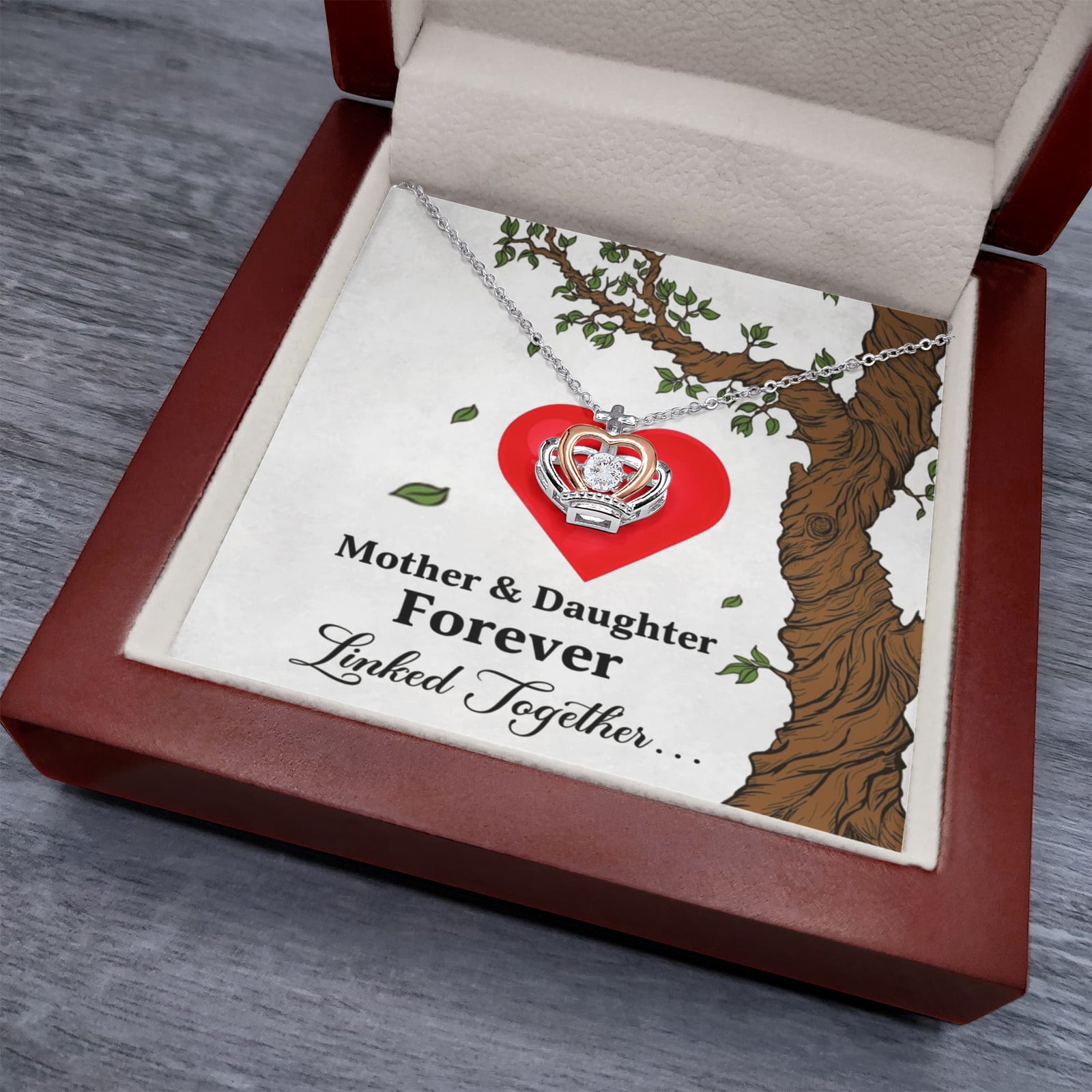 Forever Linked Togher Crown Pendant Necklace with Cubic Zirconia Crystal – Sterling Silver & Rose Gold-Express Your Love Gifts