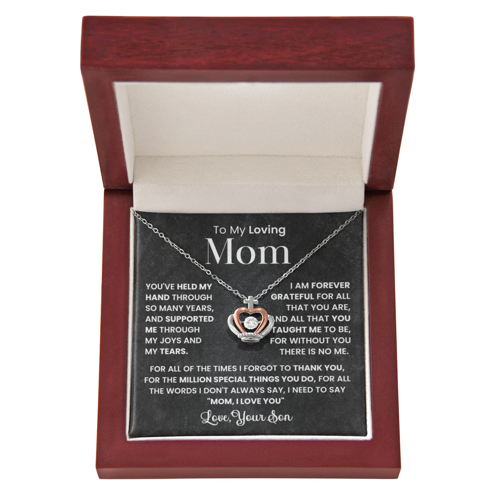 Forever Grateful Crown Pendant Necklace with Cubic Zirconia Crystal – Sterling Silver & Rose Gold-Express Your Love Gifts