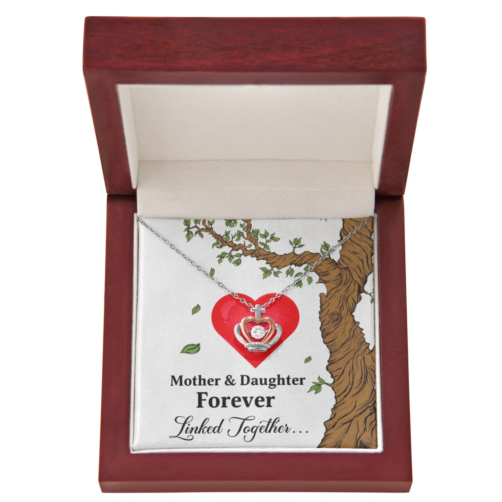 Forever Linked Togher Crown Pendant Necklace with Cubic Zirconia Crystal – Sterling Silver & Rose Gold-Express Your Love Gifts