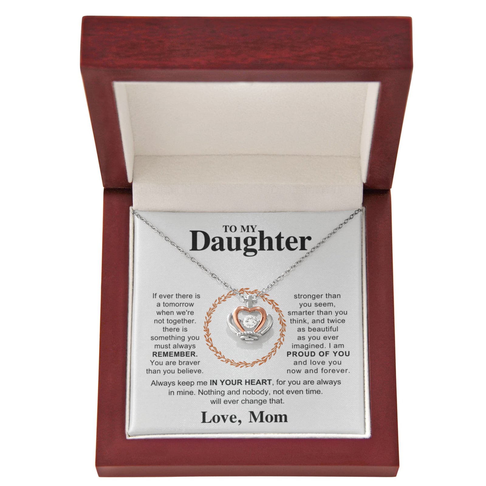 Prouder of You Crown Pendant Necklace with Cubic Zirconia Crystal – Sterling Silver & Rose Gold-Express Your Love Gifts