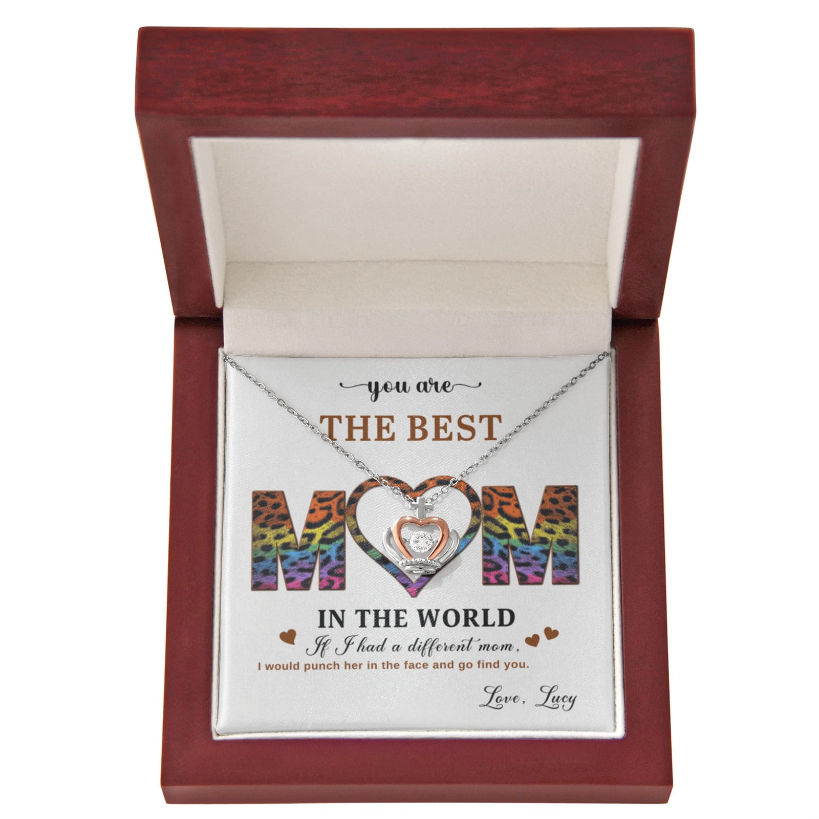 In the World Crown Pendant Necklace with Cubic Zirconia Crystal – Sterling Silver & Rose Gold-Express Your Love Gifts