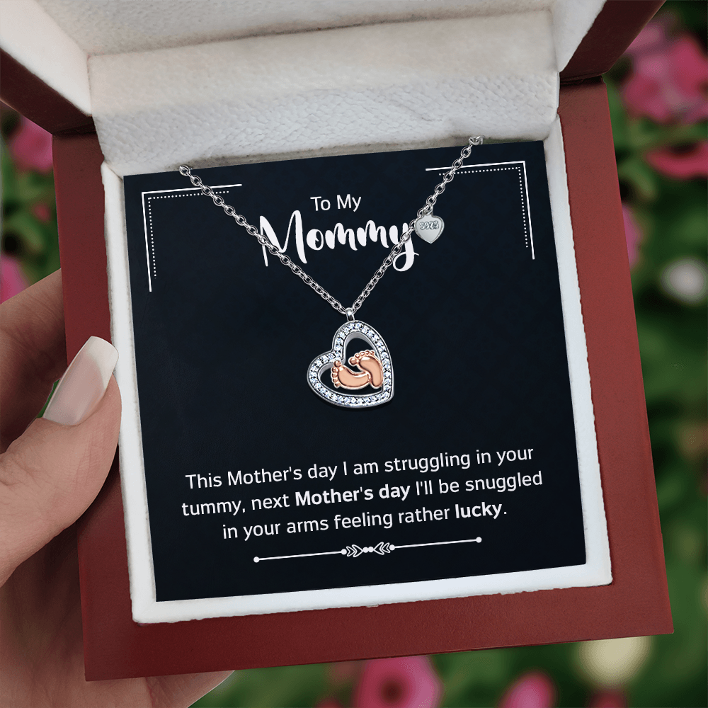 To My Mother Feeling Lucky Baby Feet Heart Necklace-Express Your Love Gifts