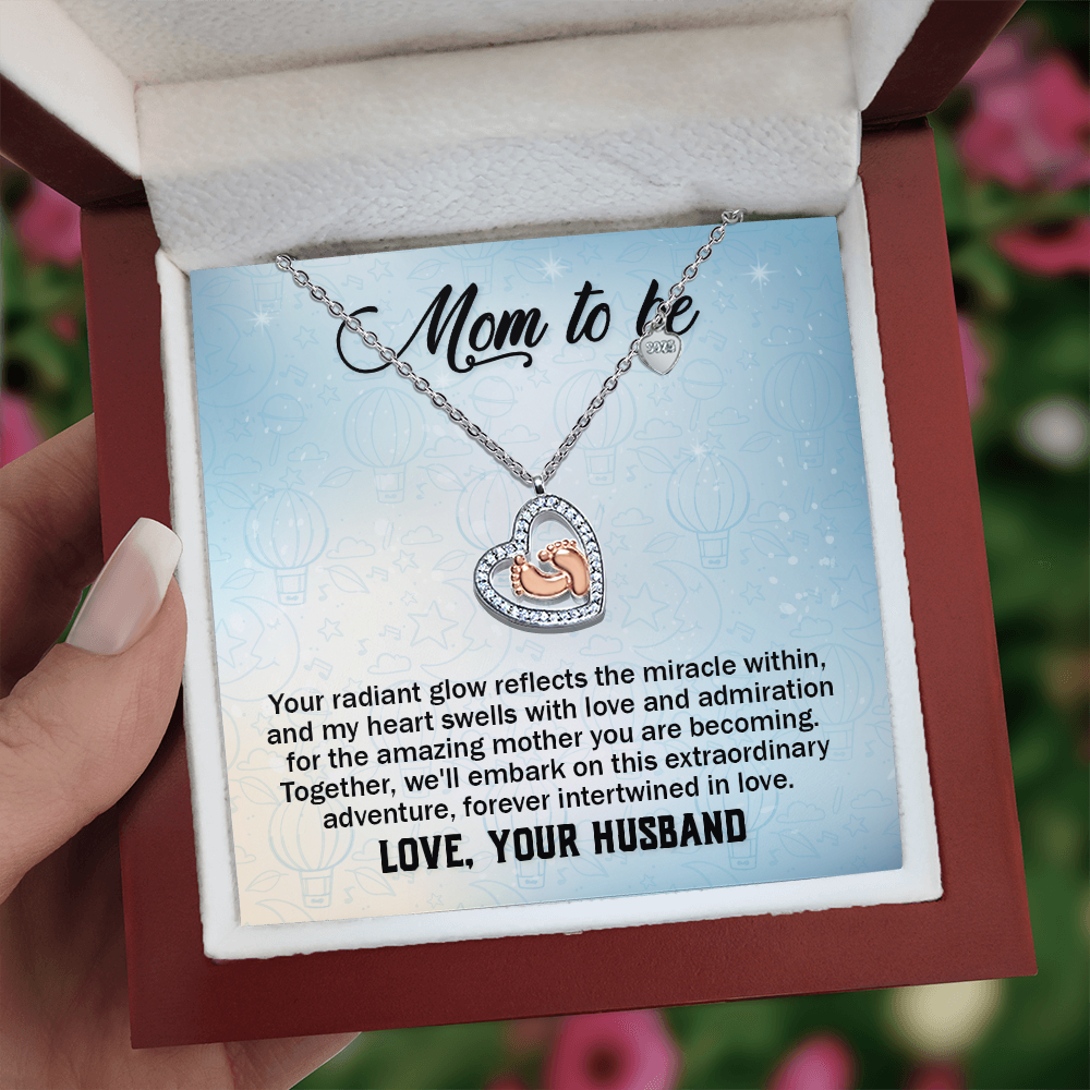 Mom to Be Heart Swells With Love Baby Feet Heart Necklace-Express Your Love Gifts