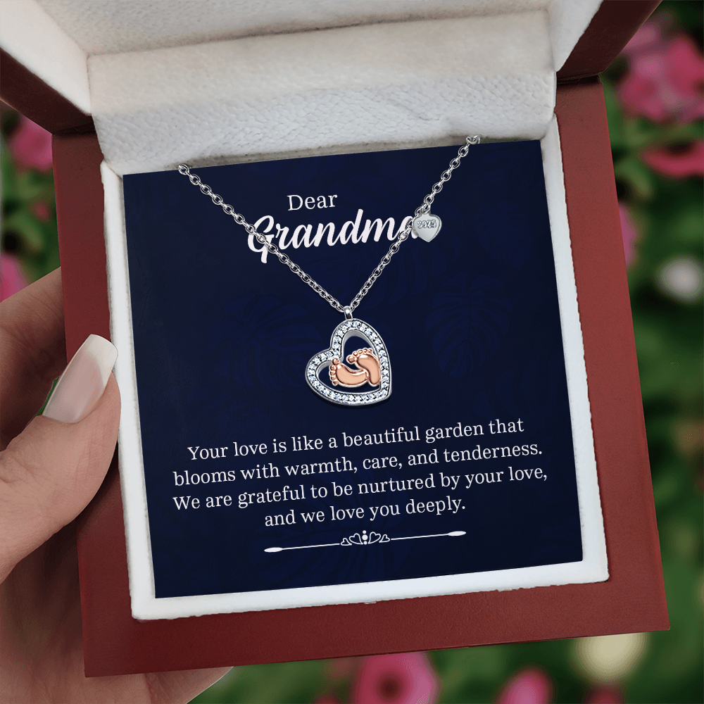 To My Grandma Beautiful Garden Baby Feet Heart Necklace-Express Your Love Gifts