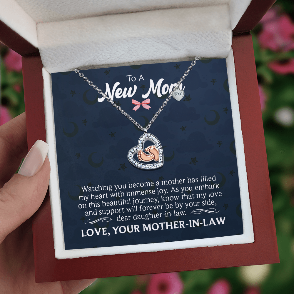 To a New Mom Beautiful Journey Baby Feet Heart Necklace-Express Your Love Gifts