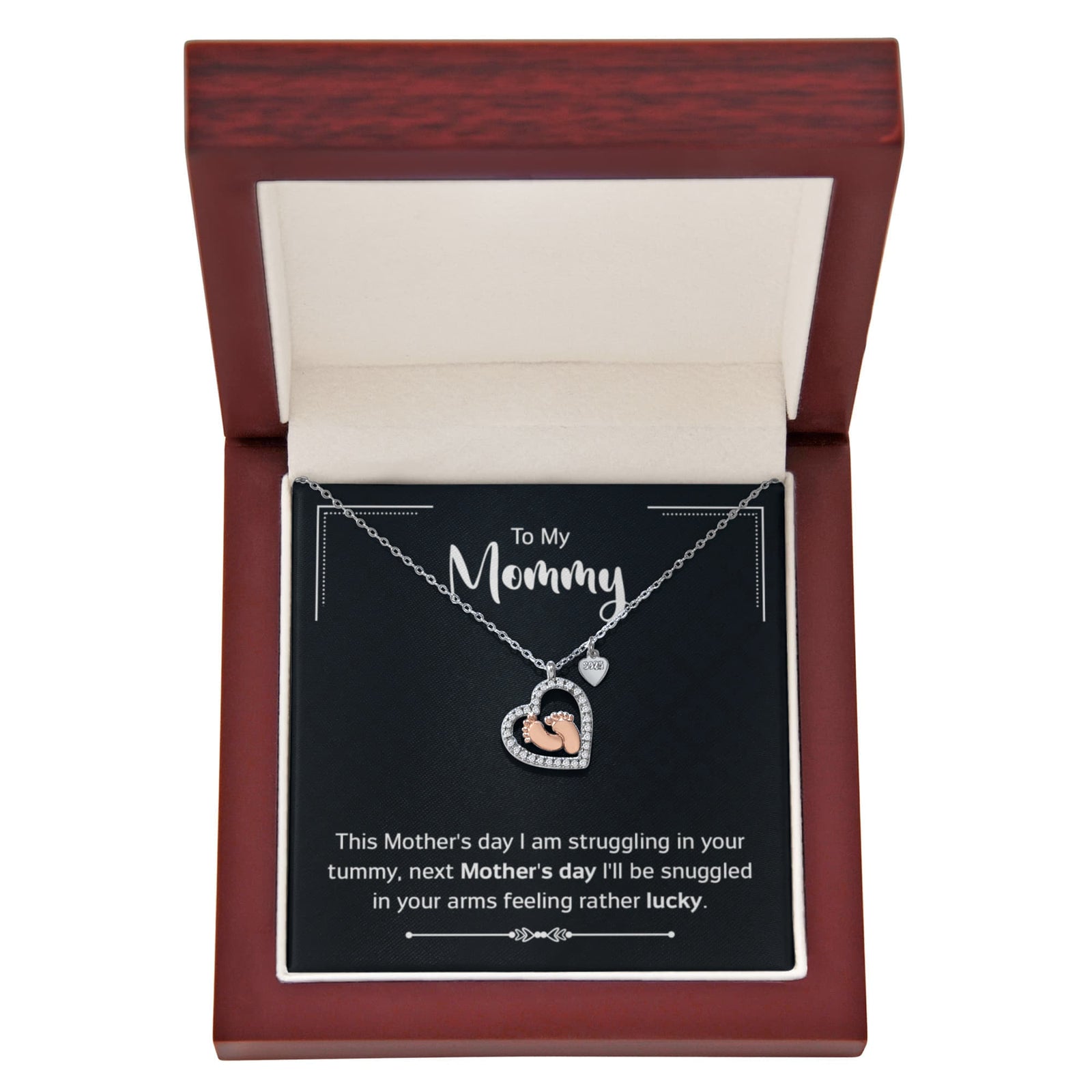 To My Mother Feeling Lucky Baby Feet Heart Necklace-Express Your Love Gifts