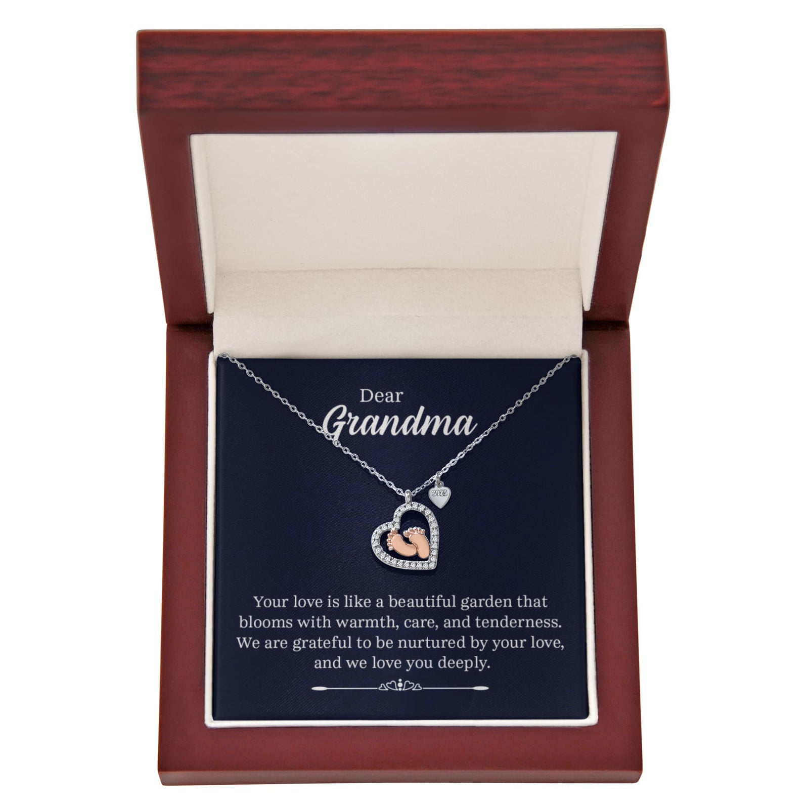To My Grandma Beautiful Garden Baby Feet Heart Necklace-Express Your Love Gifts