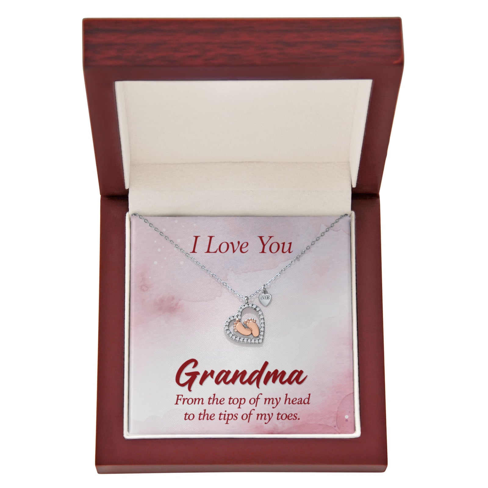 To My Grandma Top of My Head Baby Feet Heart Necklace-Express Your Love Gifts