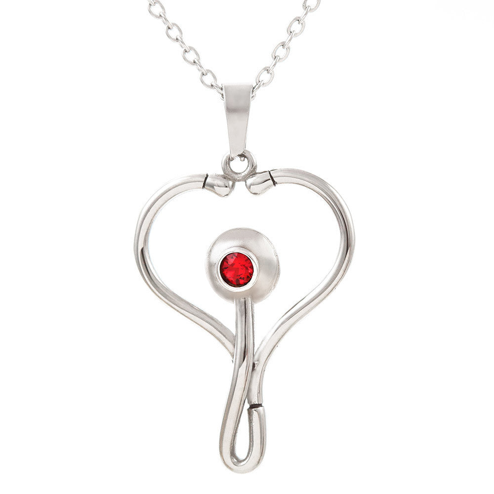 Nurses are Special Heart Scope Necklace Red Swarovski Crystal Adjustable Chain 18-22"-Express Your Love Gifts
