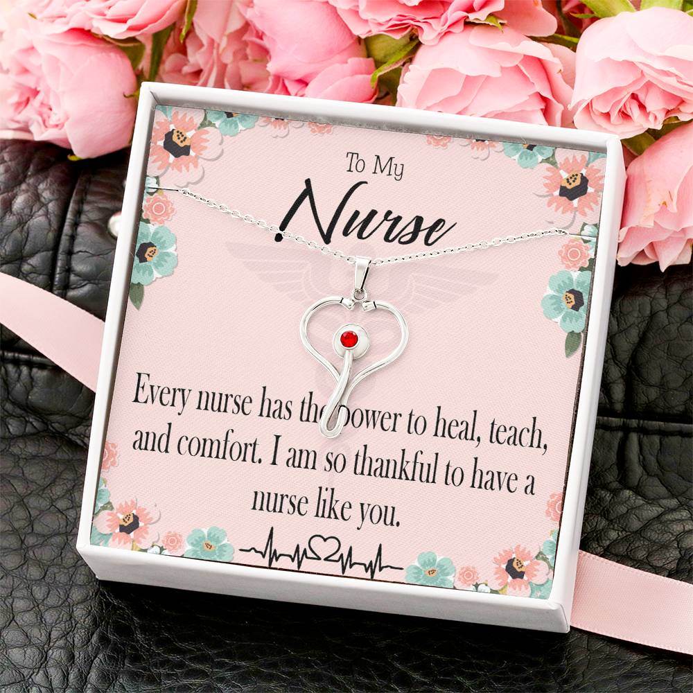 Power to Heal Heart Scope Necklace Red Swarovski Crystal Adjustable Chain 18-22"-Express Your Love Gifts