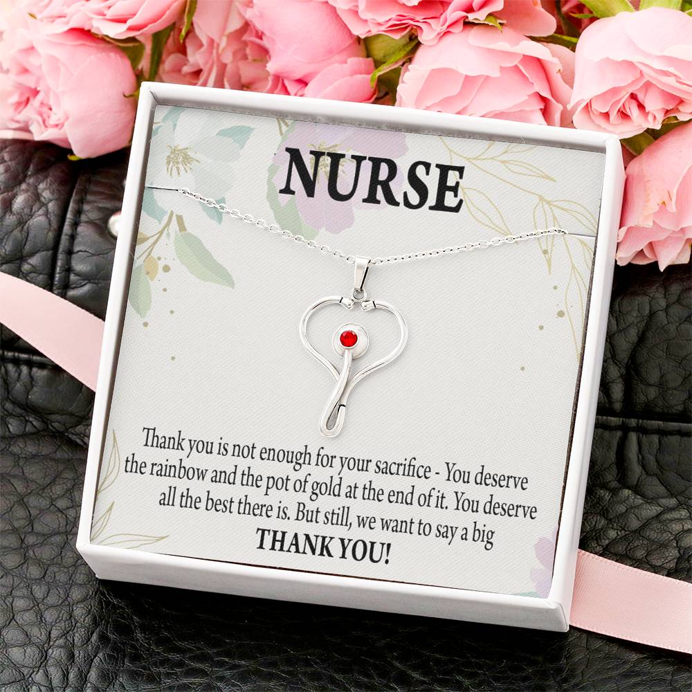 Gift For Healthcare Workers Heart Scope Necklace Red Swarovski Crystal Adjustable Chain 18-22"-Express Your Love Gifts