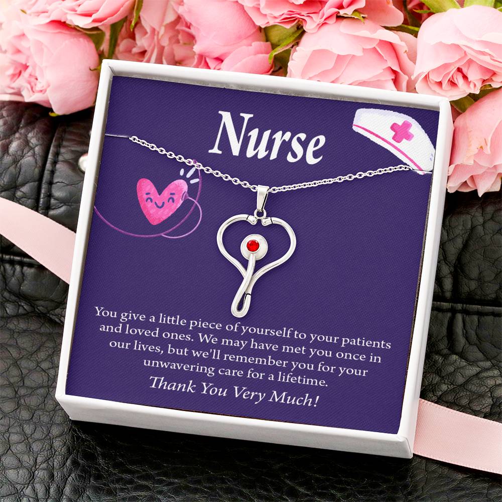 Remarkable Nurse Heart Scope Necklace Red Swarovski Crystal Adjustable Chain 18-22"-Express Your Love Gifts