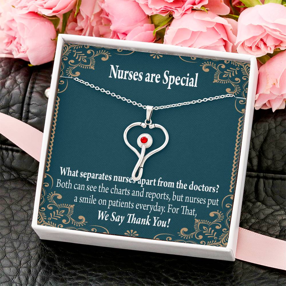 Nurses are Special Heart Scope Necklace Red Swarovski Crystal Adjustable Chain 18-22"-Express Your Love Gifts