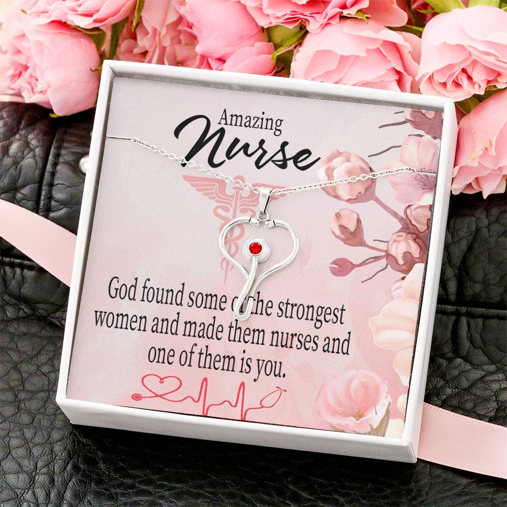 God Made Nurses Heart Scope Necklace Red Swarovski Crystal Adjustable Chain 18-22"-Express Your Love Gifts