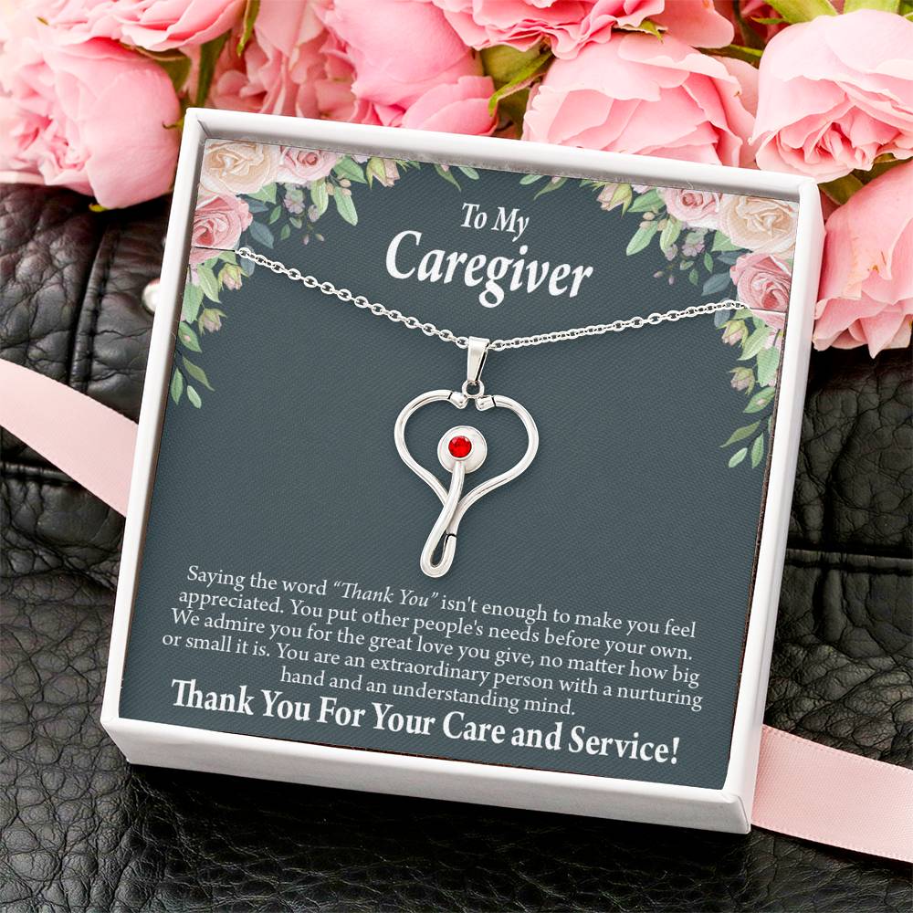 Gift Ideas For Caregivers Heart Scope Necklace Red Swarovski Crystal Adjustable Chain 18-22"-Express Your Love Gifts
