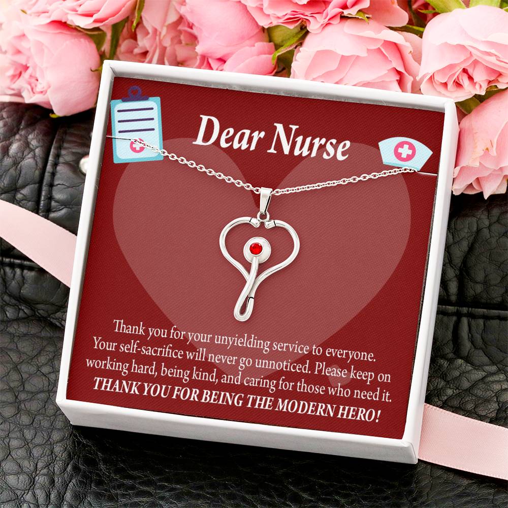 Thank You Ideas Nurses and Caregivers Heart Scope Necklace Red Swarovski Crystal Adjustable Chain 18-22"-Express Your Love Gifts