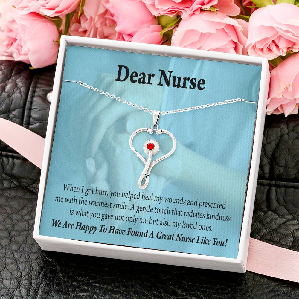 Nurse Thank You Heart Scope Necklace Red Swarovski Crystal Adjustable Chain 18-22"-Express Your Love Gifts