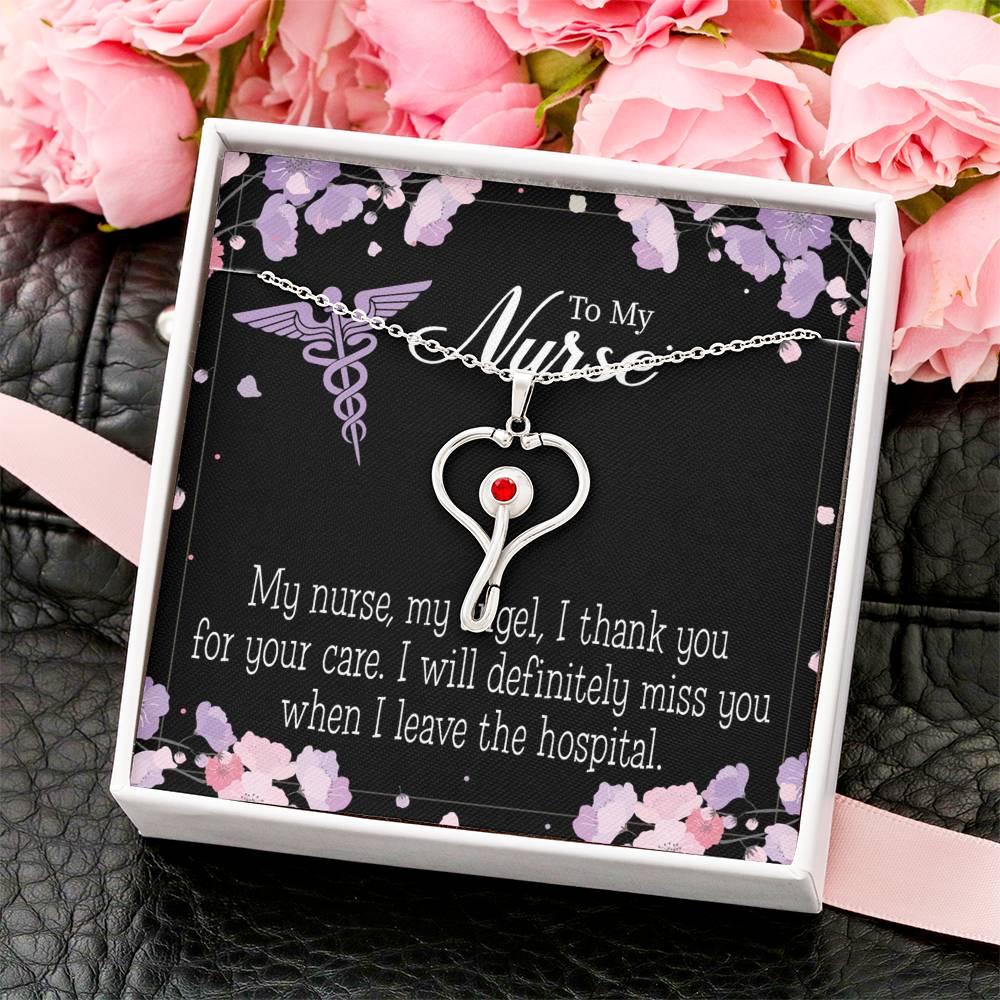 My Nurse, My Angel Heart Scope Necklace Red Swarovski Crystal Adjustable Chain 18-22"-Express Your Love Gifts