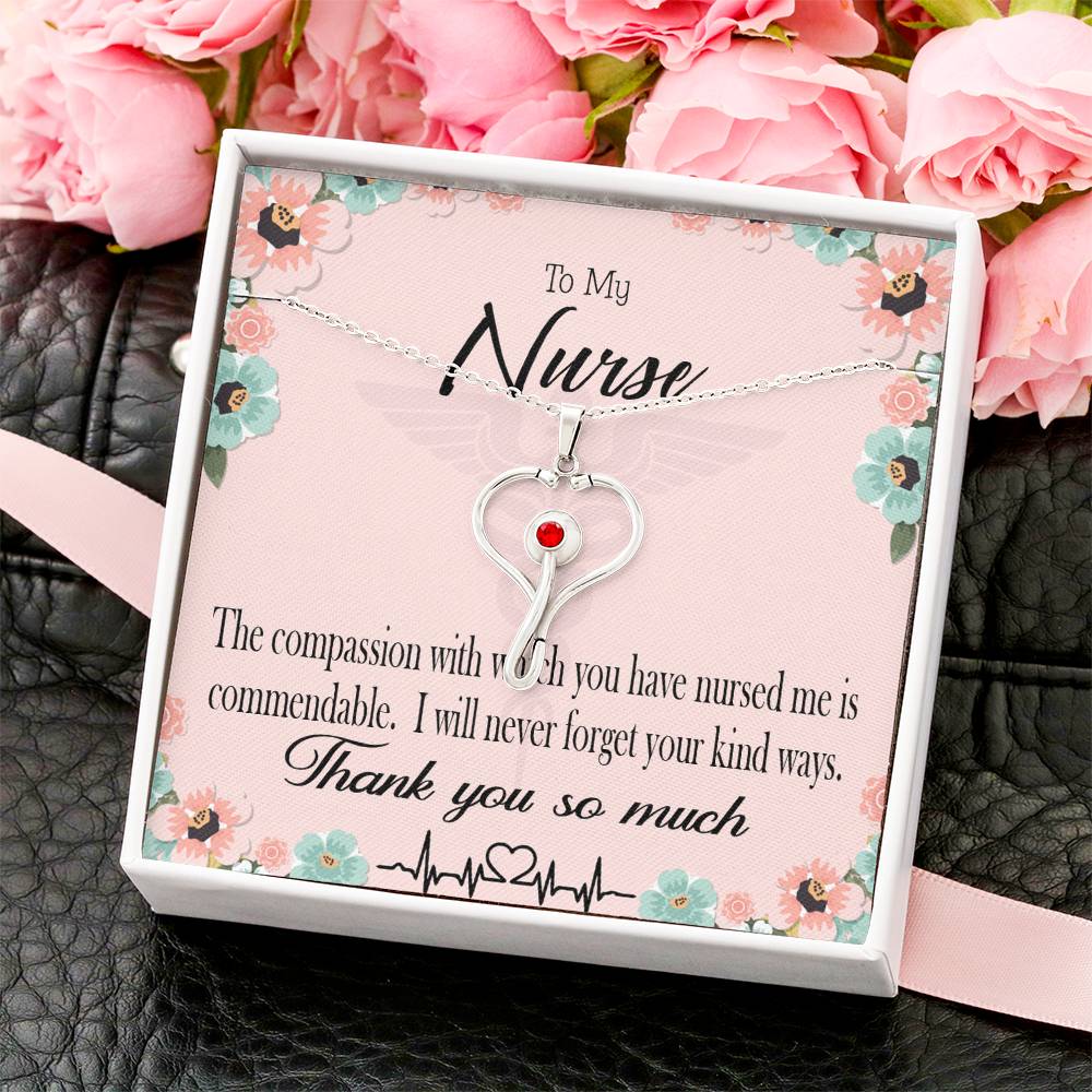 Commendable Nurse Heart Scope Necklace Red Swarovski Crystal Adjustable Chain 18-22"-Express Your Love Gifts