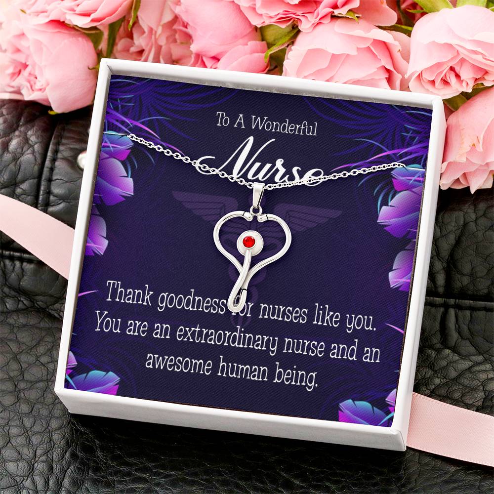 Extraordinary Nurse Heart Scope Necklace Red Swarovski Crystal Adjustable Chain 18-22"-Express Your Love Gifts