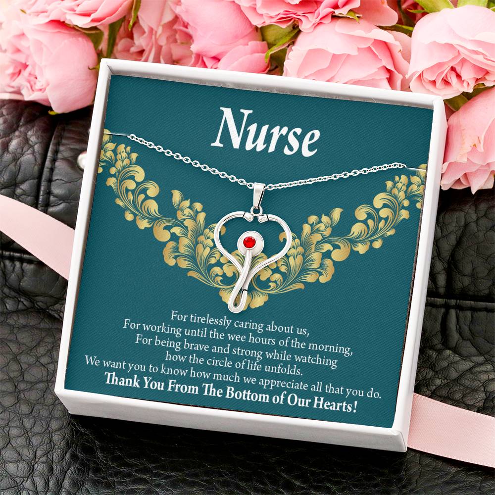 Thank You Medical Hero Heart Scope Necklace Red Swarovski Crystal Adjustable Chain 18-22"-Express Your Love Gifts