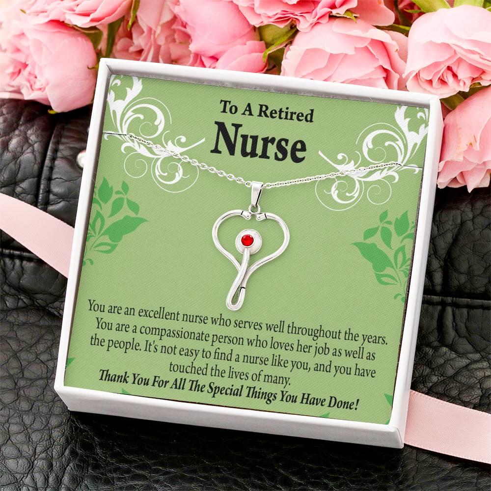 Retired Nurse Thank You Heart Scope Necklace Red Swarovski Crystal Adjustable Chain 18-22"-Express Your Love Gifts