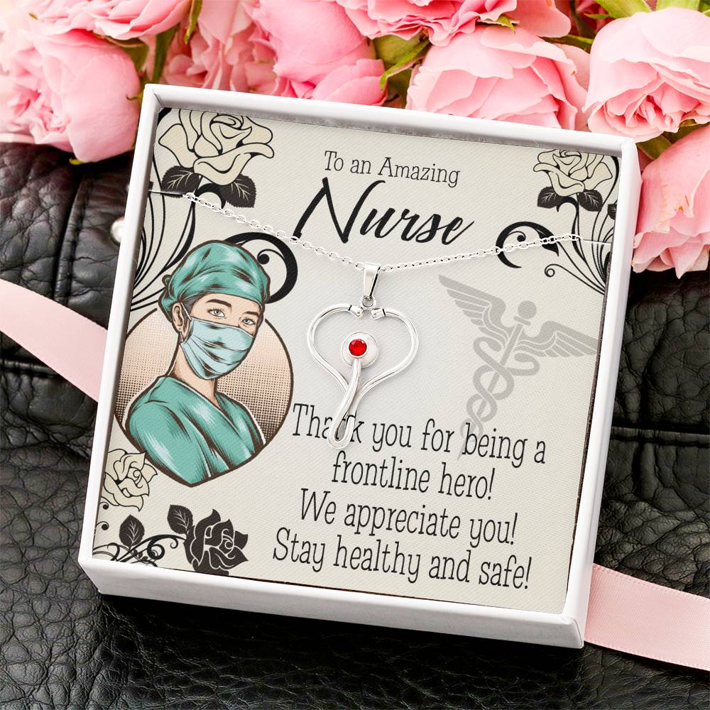 To a Frontline Hero Heart Scope Necklace Red Swarovski Crystal Adjustable Chain 18-22"-Express Your Love Gifts